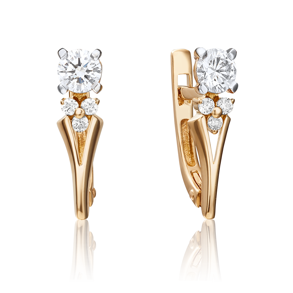 Серьги с английским замком из красного золота с бриллиантами 02-0439-00-101-1110-30