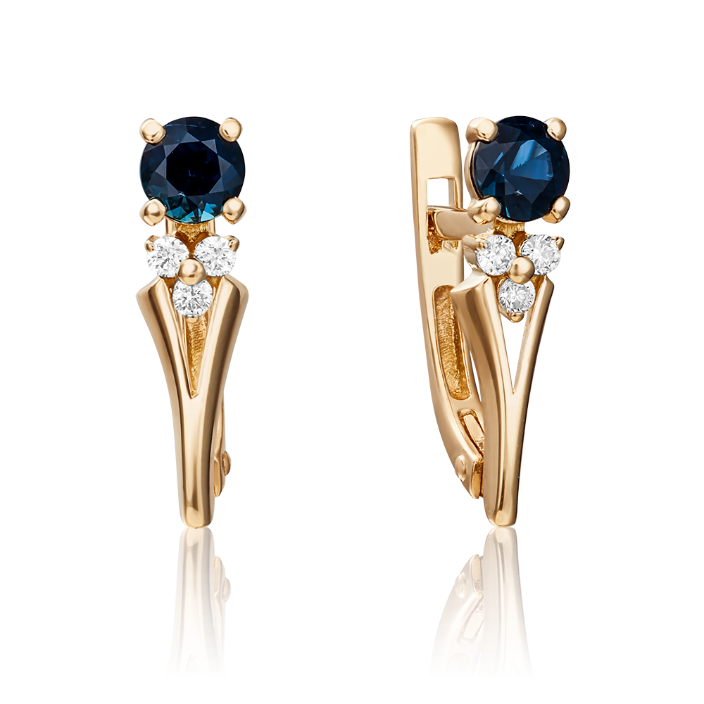 Серьги с английским замком из красного золота с сапфиром и бриллиантами 02-0439-00-105-1110-30