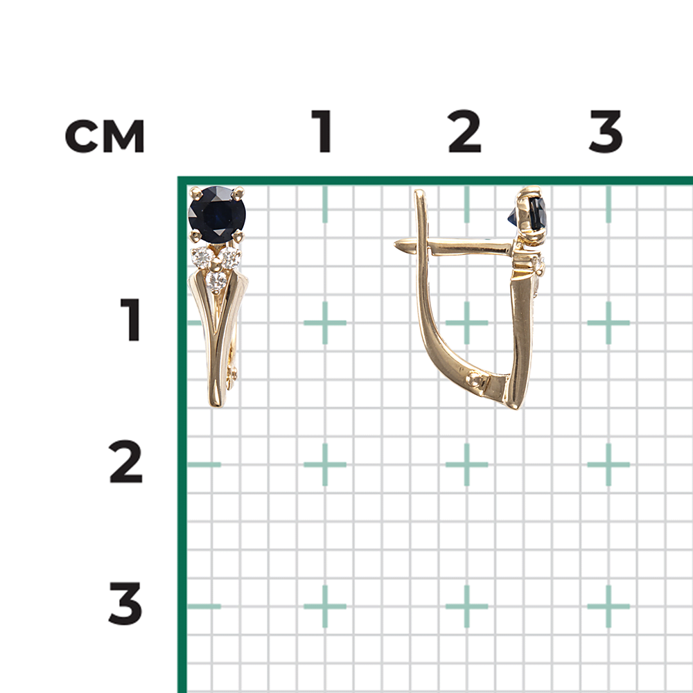 Серьги с английским замком из красного золота с сапфиром и бриллиантами 02-0439-00-105-1110-30