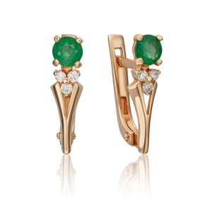 Серьги с английским замком из красного золота с изумрудом и бриллиантами 02-0439-00-106-1110-30