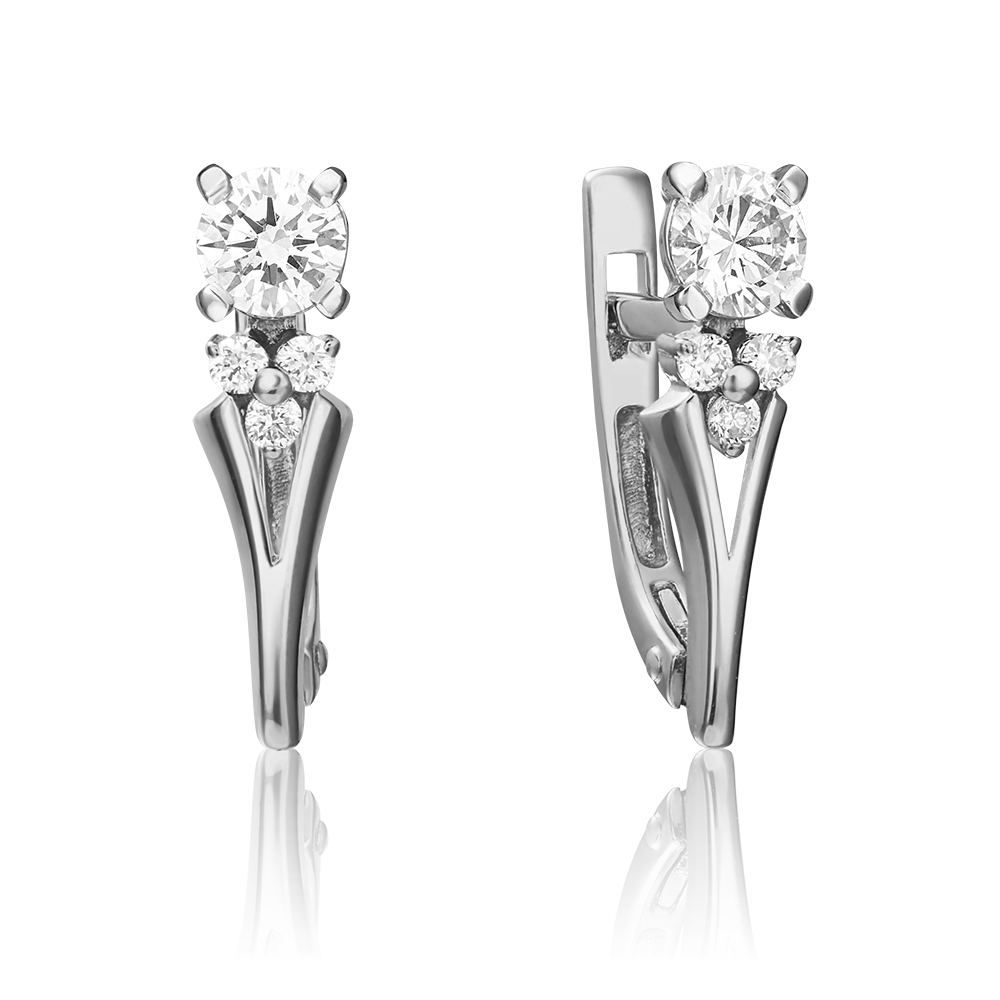 Серьги с английским замком из белого золота с бриллиантами 02-0440-00-101-1120-30