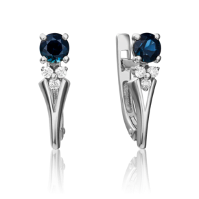 Серьги с английским замком из белого золота с сапфиром и бриллиантами 02-0440-00-105-1120-30