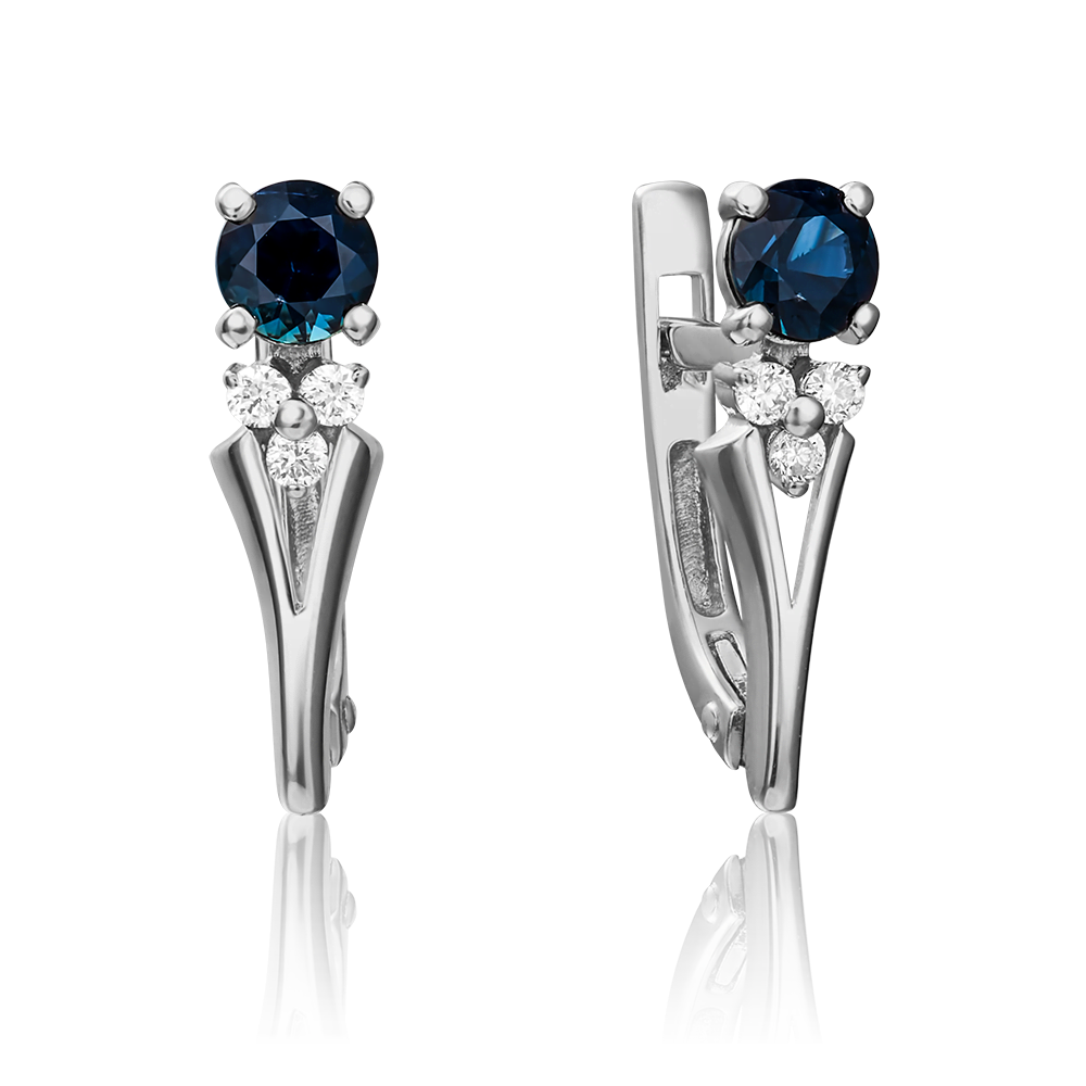 Серьги с английским замком из белого золота с сапфиром и бриллиантами 02-0440-00-105-1120-30