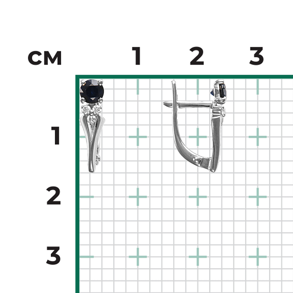 Серьги с английским замком из белого золота с сапфиром и бриллиантами 02-0440-00-105-1120-30