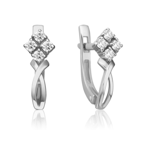 Серьги с английским замком из белого золота с бриллиантами 02-0442-00-101-1120-30