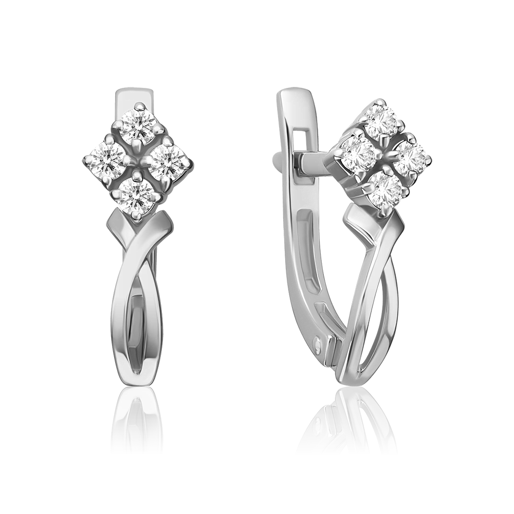 Серьги с английским замком из белого золота с бриллиантами 02-0442-00-101-1120-30