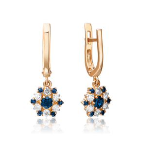 Серьги с английским замком из красного золота с сапфирами и бриллиантами 02-0443-00-105-1110-30