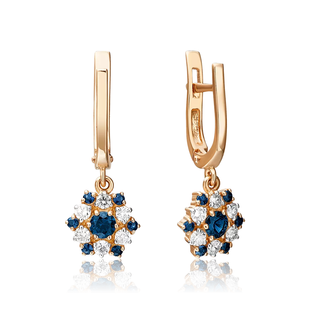 Серьги с английским замком из красного золота с сапфирами и бриллиантами 02-0443-00-105-1110-30