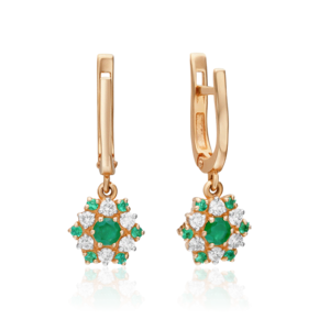 Серьги с английским замком из красного золота с изумрудами и бриллиантами 02-0443-00-106-1110-30