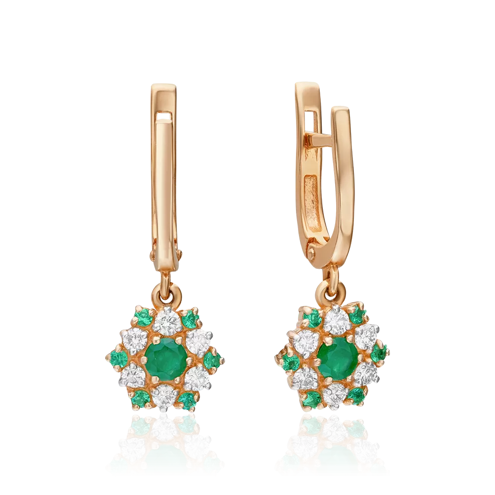 Серьги с английским замком из красного золота с изумрудами и бриллиантами 02-0443-00-106-1110-30