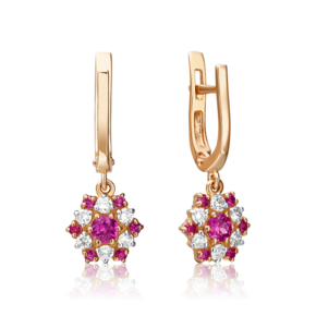 Серьги с английским замком из красного золота с рубинами и бриллиантами 02-0443-00-107-1110-30