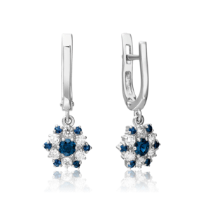 Серьги с английским замком из белого золота с сапфирами и бриллиантами 02-0444-00-105-1120-30