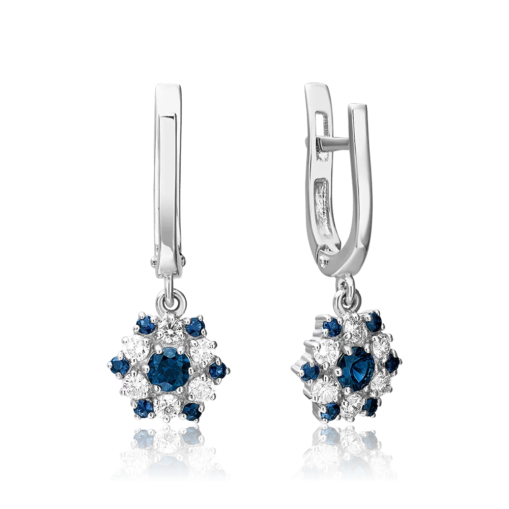Серьги с английским замком из белого золота с сапфирами и бриллиантами 02-0444-00-105-1120-30