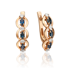 Серьги с английским замком из красного золота с сапфирами и бриллиантами 02-0445-00-105-1110-30