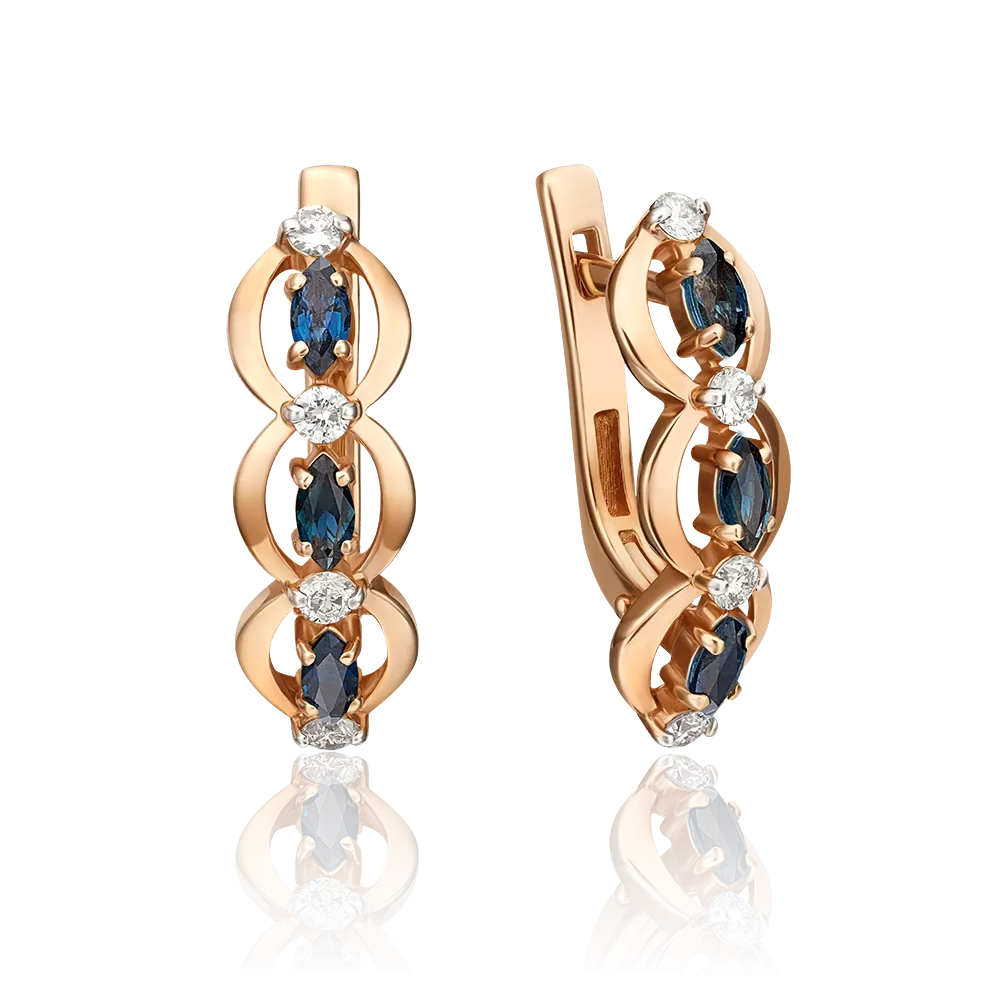 Серьги с английским замком из красного золота с сапфирами и бриллиантами 02-0445-00-105-1110-30