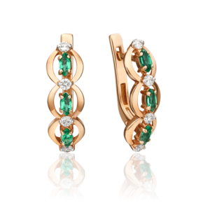 Серьги с английским замком из красного золота с изумрудами и бриллиантами 02-0445-00-106-1110-30