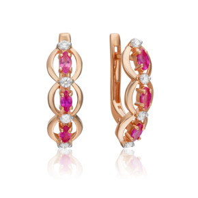 Серьги с английским замком из красного золота с рубинами и бриллиантами 02-0445-00-107-1110-30