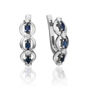 Серьги с английским замком из белого золота с сапфирами и бриллиантами 02-0446-00-105-1120-30