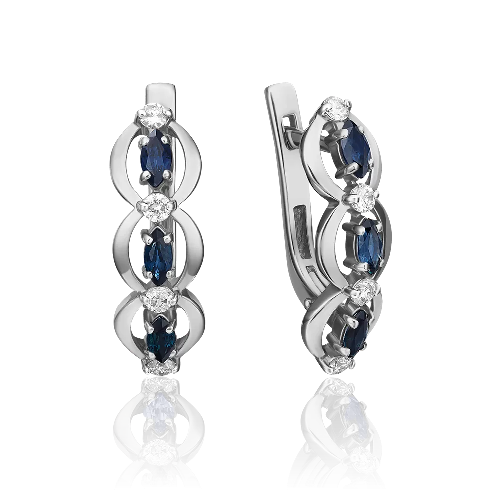 Серьги с английским замком из белого золота с сапфирами и бриллиантами 02-0446-00-105-1120-30