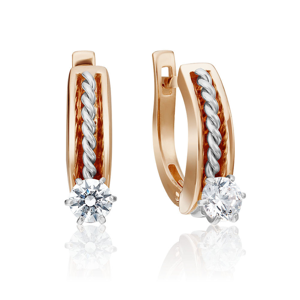 Серьги с английским замком из комбинированного золота с фианитом 02-4328-00-501-1111-38