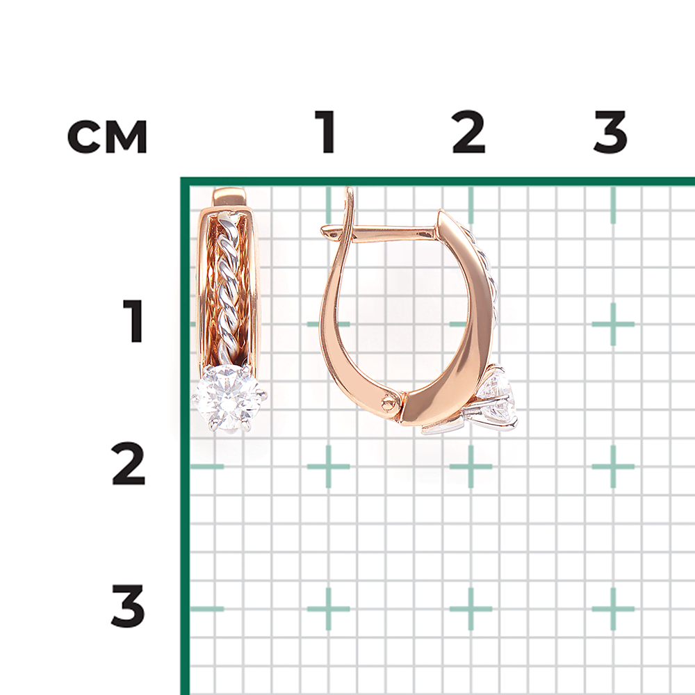 Серьги с английским замком из комбинированного золота с фианитом 02-4328-00-501-1111-38