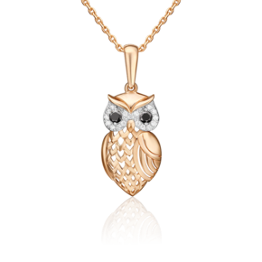 Подвеска «Сова» из красного золота с фианитами