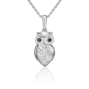 Подвеска «Сова» из белого золота с фианитами