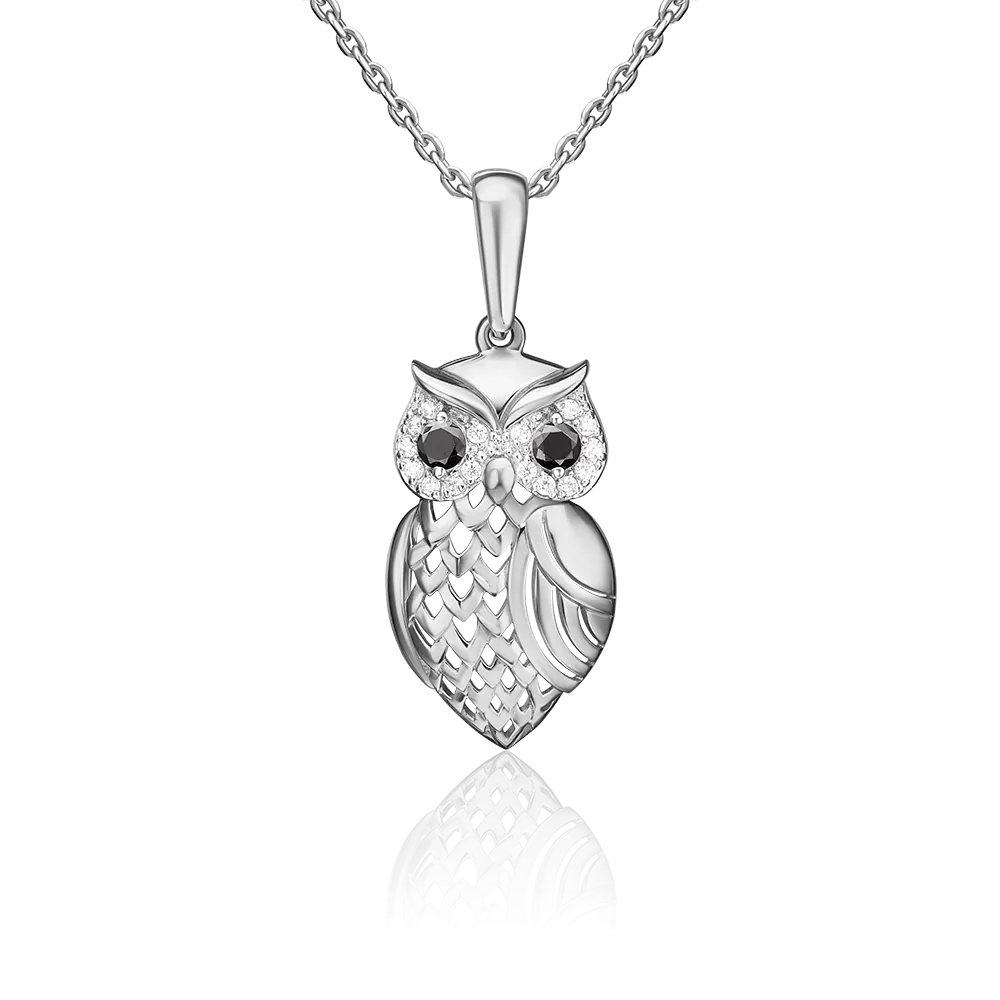 Подвеска «Сова» из белого золота с фианитами 03-2338-00-403-1120-03