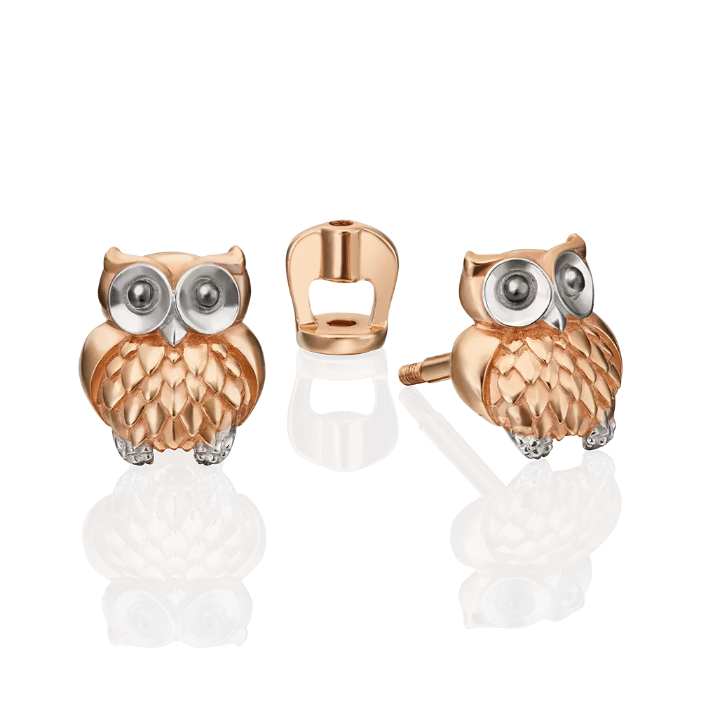 Серьги-пусеты «Совы» из красного золота 02-4469-00-000-1110-02