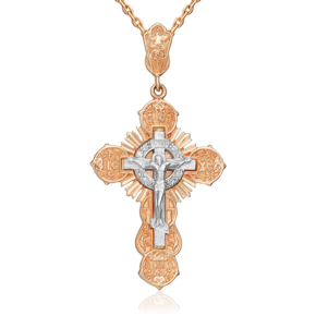 Православный крест из комбинированного золота с фианитами 03-1467-00-401-1111-03
