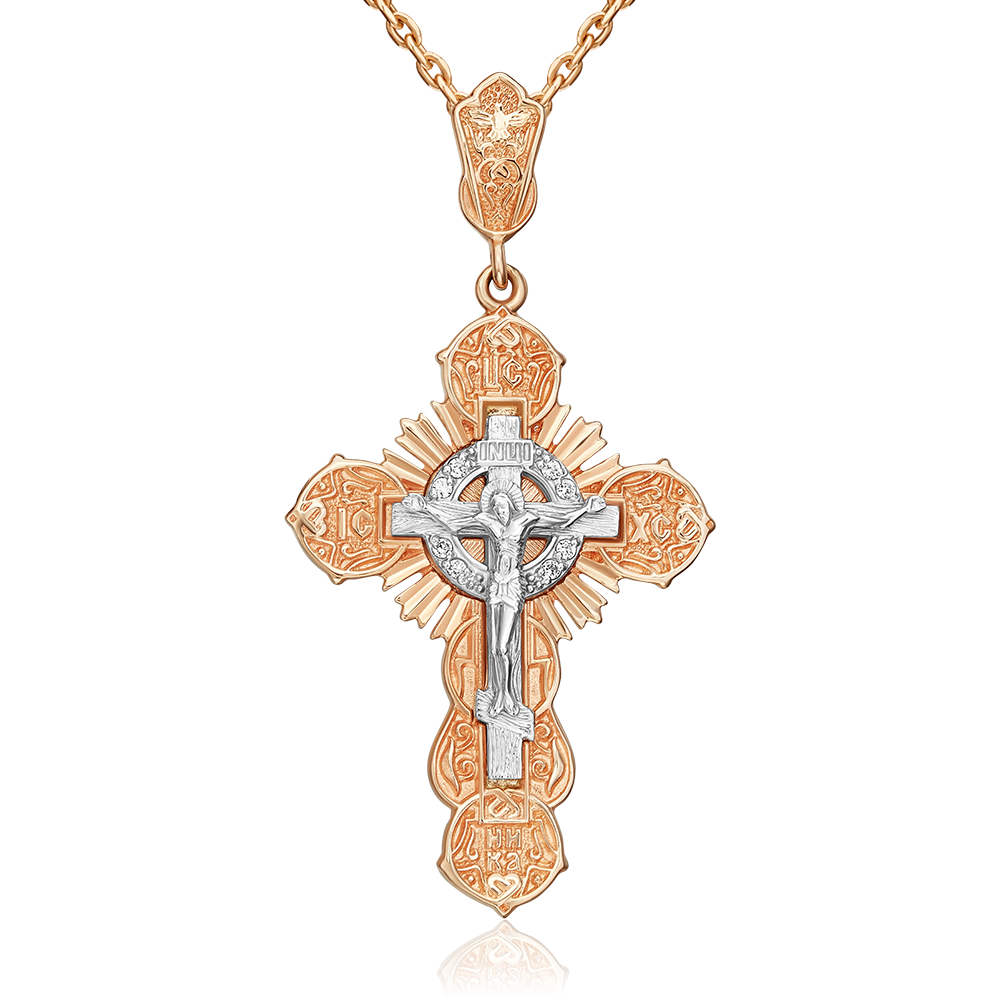 Православный крест из комбинированного золота с фианитами 03-1467-00-401-1111-03