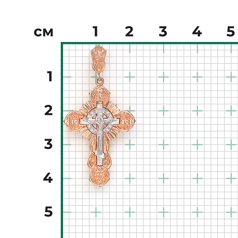 Православный крест из комбинированного золота с фианитами 03-1467-00-401-1111-03