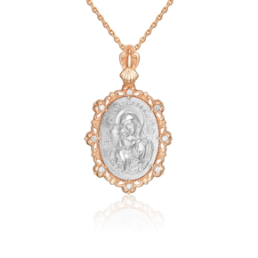 Иконка «Божия Матерь Феодоровская» из комбинированного золота с фианитами 03-1481-00-401-1111-42