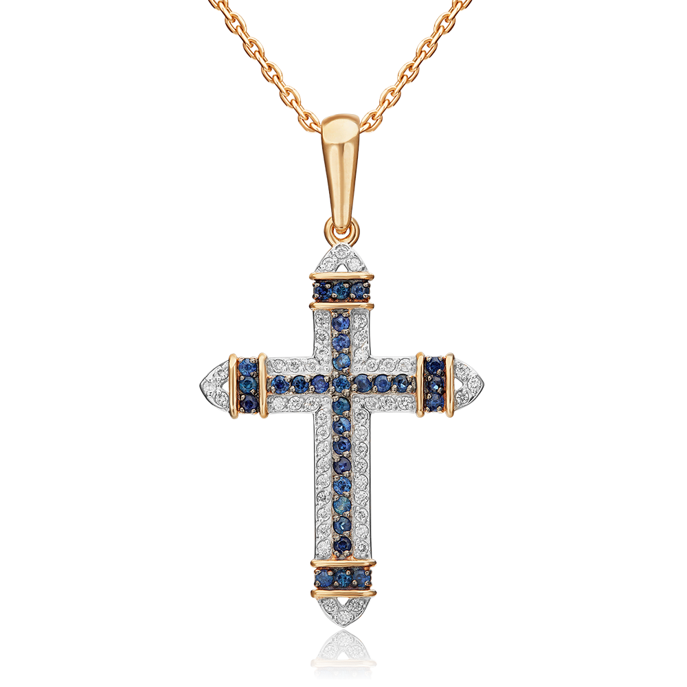 Декоративный крест из красного золота с сапфирами и бриллиантами 03-0454-00-105-1110-30