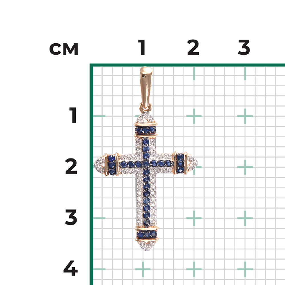 Декоративный крест из красного золота с сапфирами и бриллиантами 03-0454-00-105-1110-30