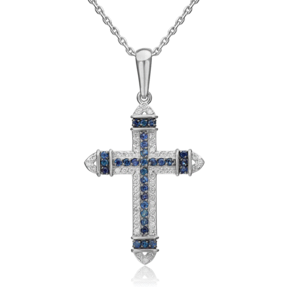 Декоративный крест из белого золота с сапфирами и бриллиантами 03-0455-00-105-1120-30