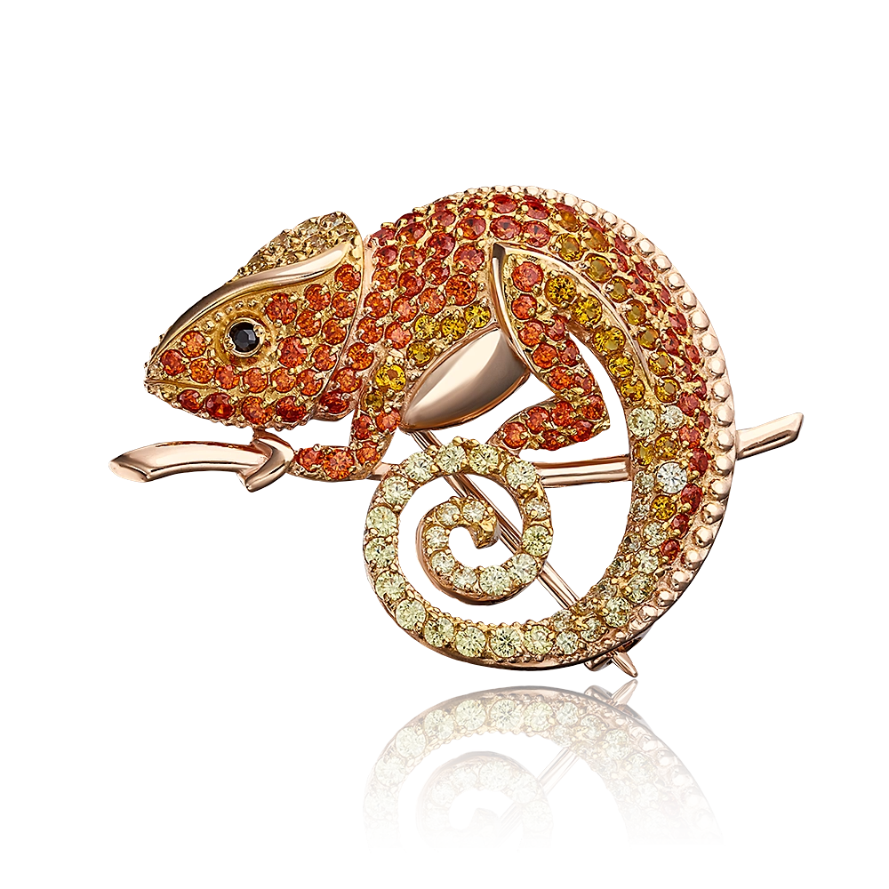 Брошь «Хамелеон» из красного золота с фианитами 04-0121-01-404-1110-52