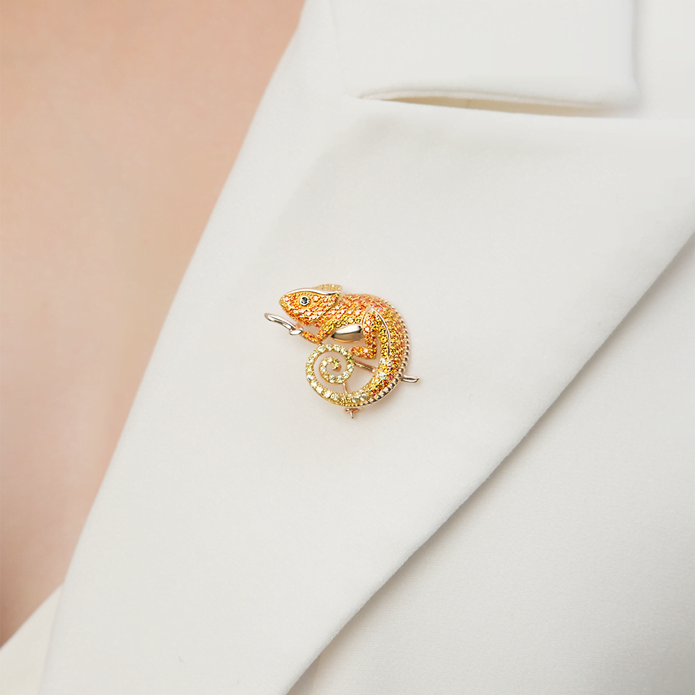 Брошь «Хамелеон» из красного золота с фианитами 04-0121-01-404-1110-52