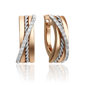 Серьги с английским замком из комбинированного золота с фианитами 02-4341-00-401-1111-48