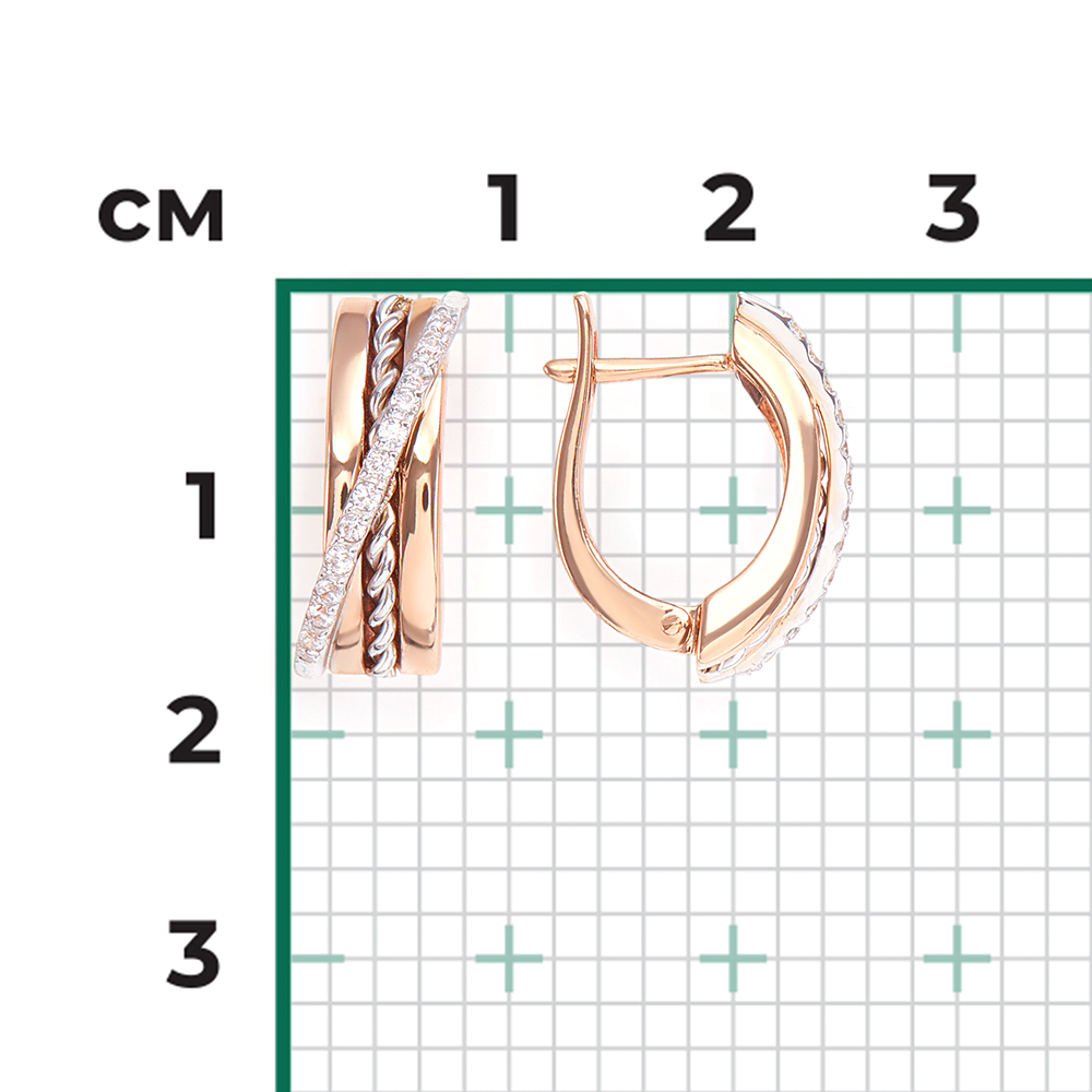 Серьги с английским замком из комбинированного золота с фианитами 02-4341-00-401-1111-48