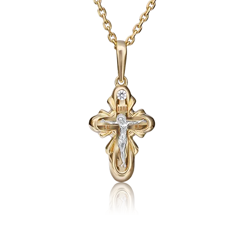 Православный крест из комбинированного золота с бриллиантом 03-2937-00-101-1121-30