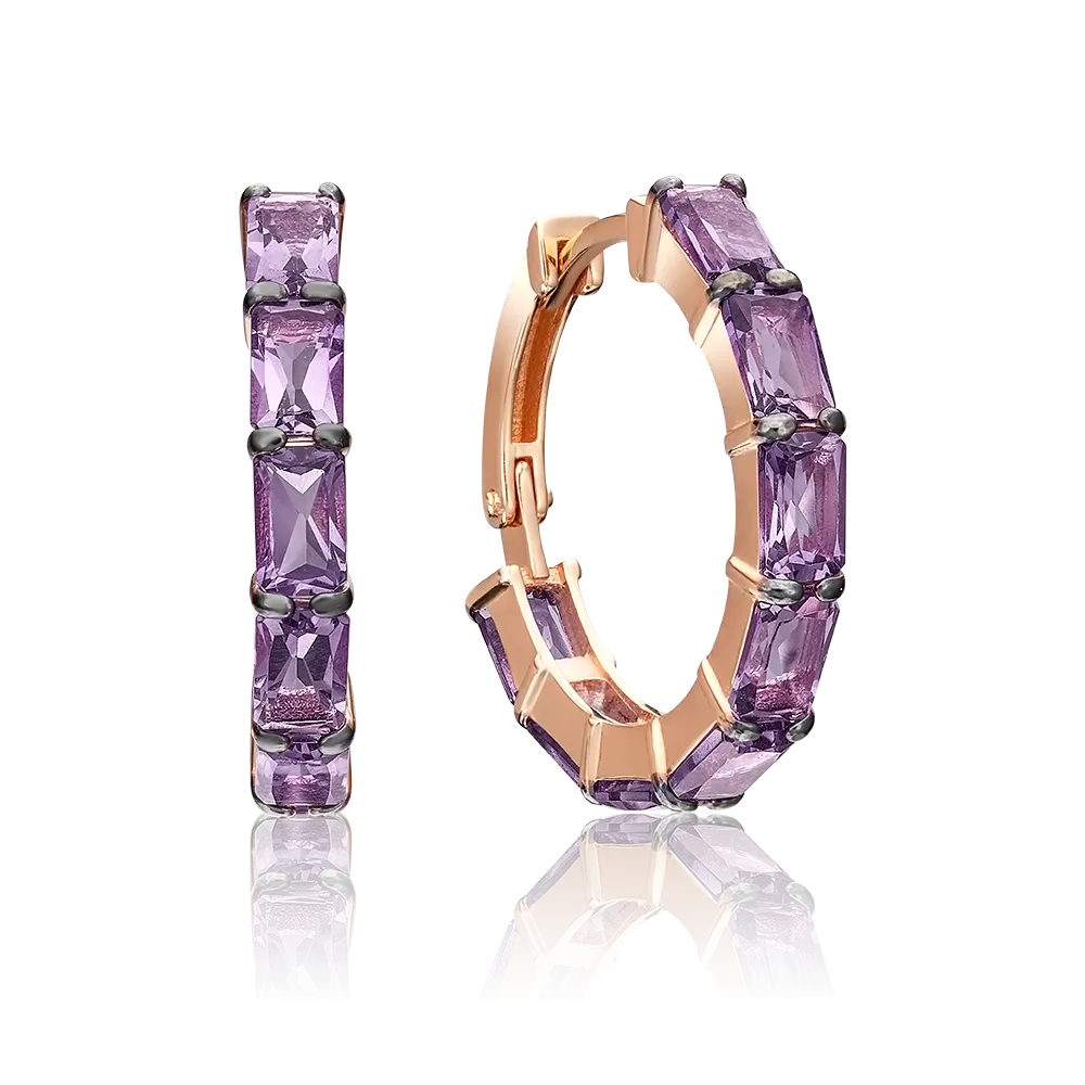 Серьги с английским замком из красного золота с аметистами 02-4490-00-203-1110-46