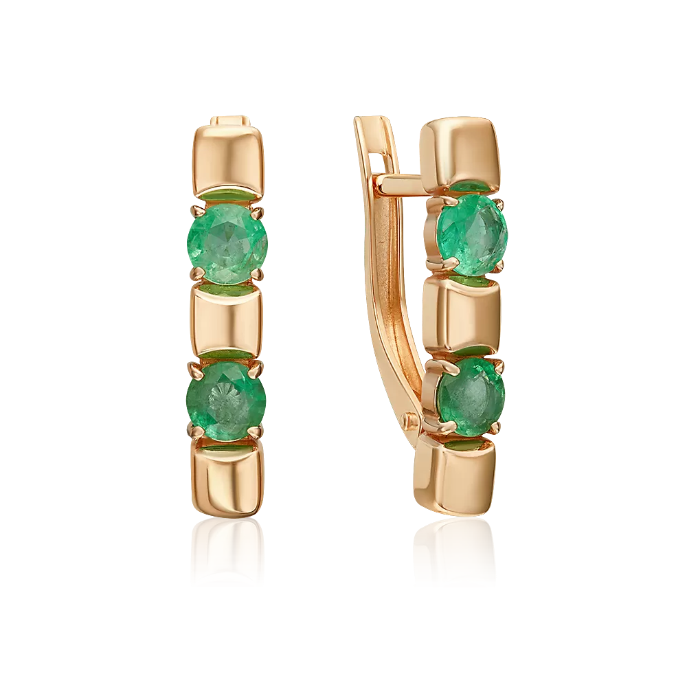 Серьги с английским замком из красного золота с изумрудами 02-5486-00-103-1110