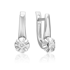 Серьги с английским замком из белого золота с бриллиантом