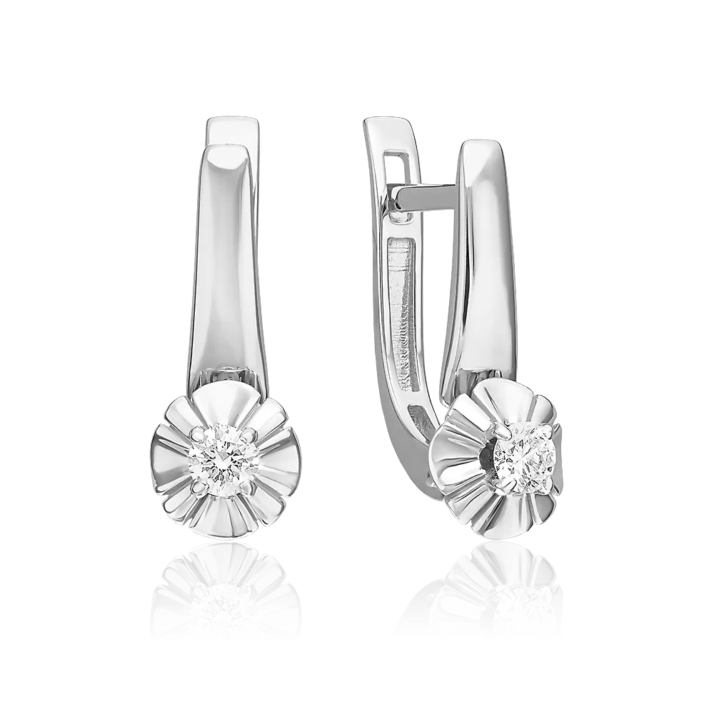 Серьги с английским замком из белого золота с бриллиантом 02-5338-00-101-1120