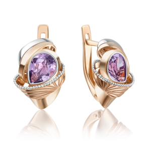 Серьги с английским замком из красного золота с аметистом