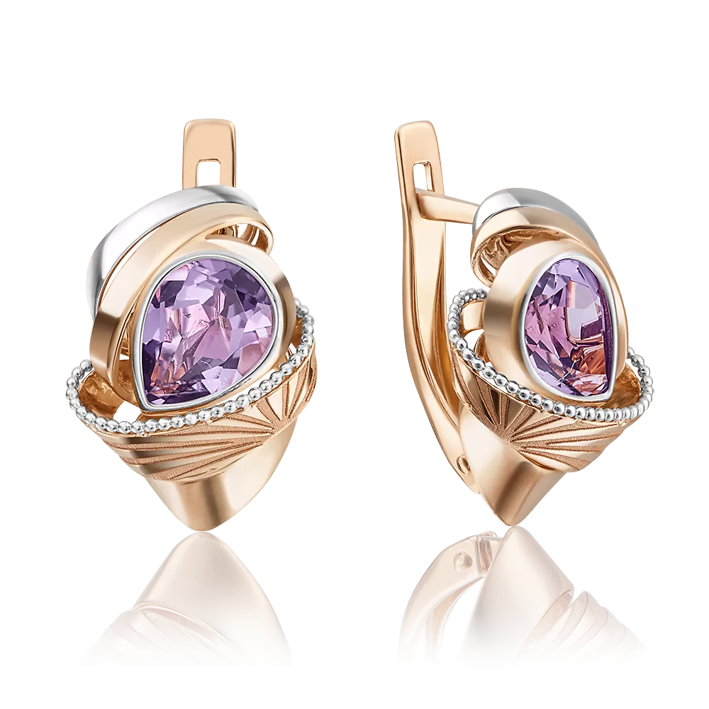 Серьги с английским замком из красного золота с аметистом 02-4026-00-203-1110-57