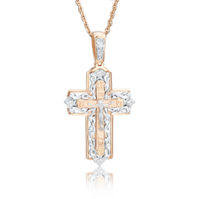 Православный крест из комбинированного золота с фианитами 03-2028-00-401-1111-03