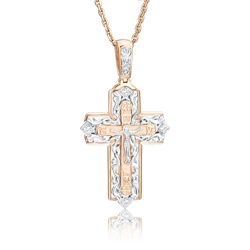 Православный крест из комбинированного золота с фианитами 03-2028-00-401-1111-03