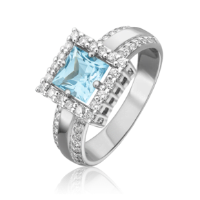 Кольцо из белого золота с топазом и бриллиантами